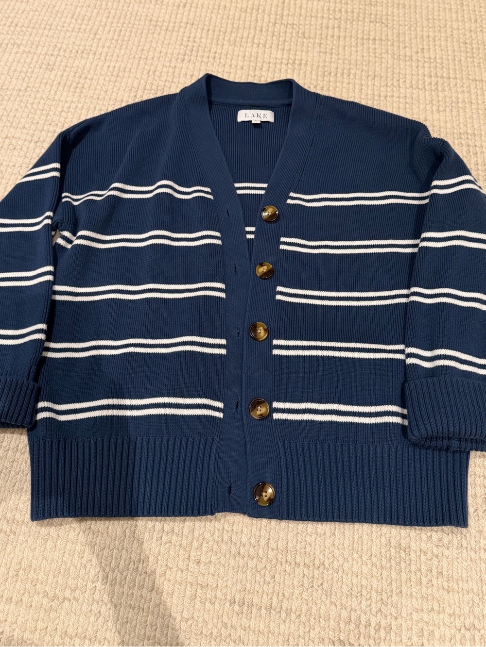 LAKE Navy Stripe Button-Front women’s Sweater Cardigan
